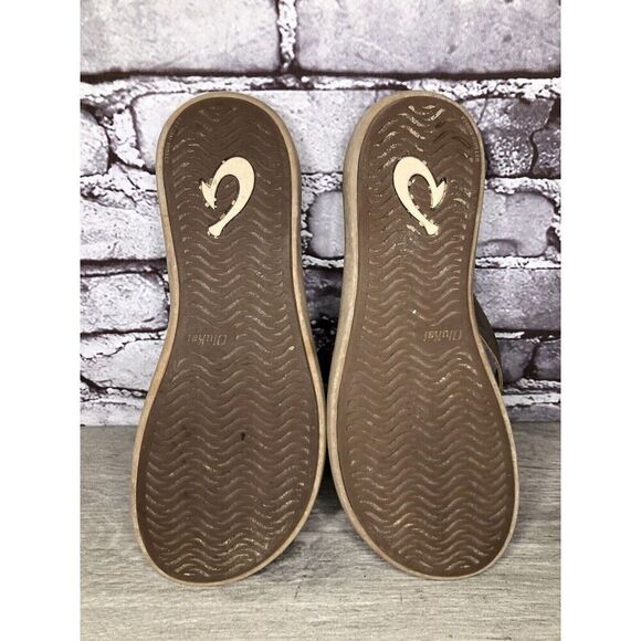 Olukai Kapehe Luana Gold Leather Beach Flip Flops Sandals Women’s Sz 9M US/39EU - Picture 13 of 16